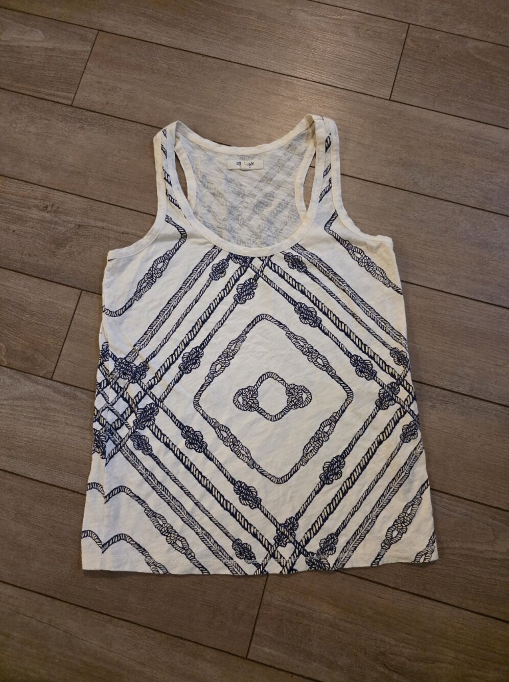 Madewell White Tank Top with Navy Rope Print